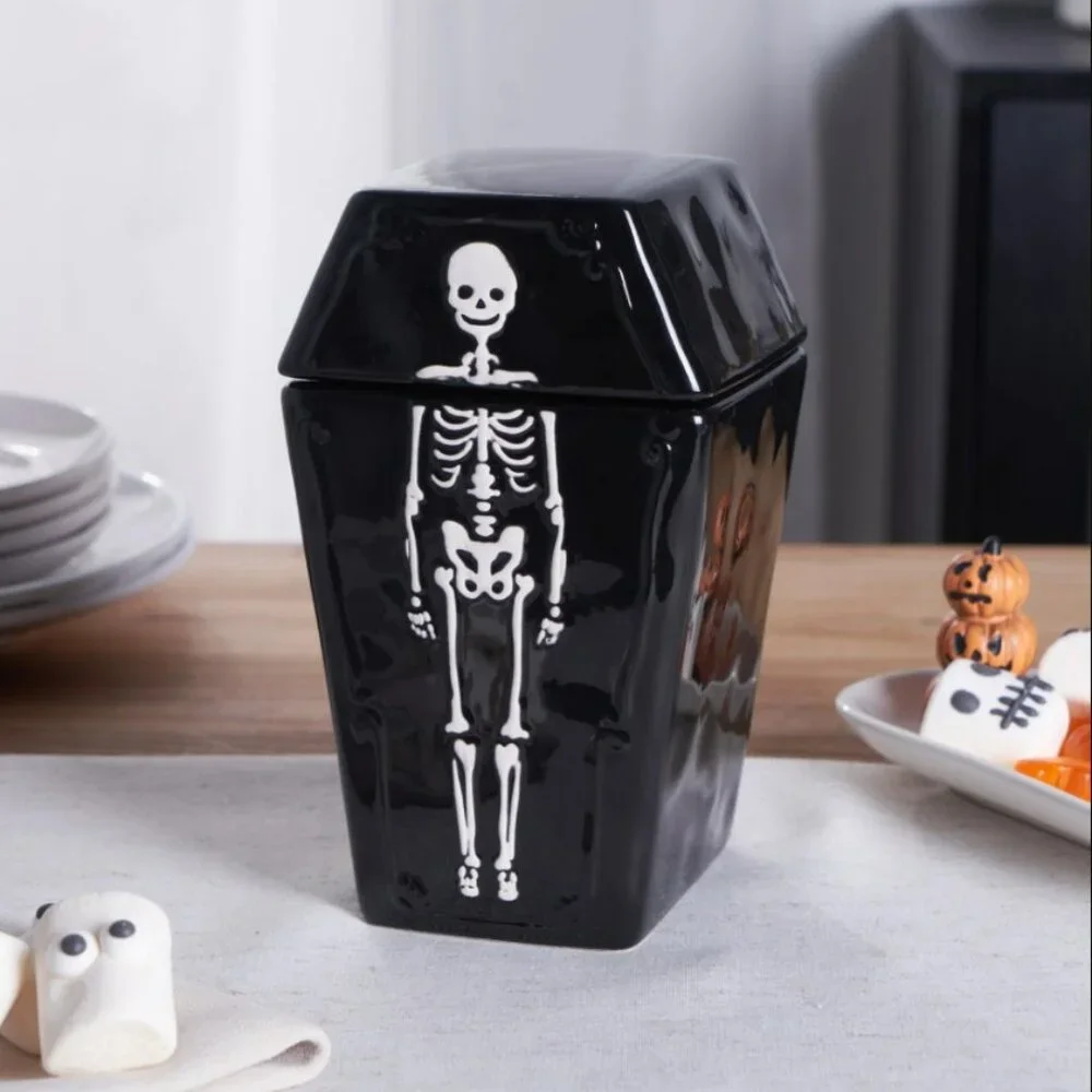 NEW Ceramic Coffin Jar Bathroom Decor Black Goth Skeleton Party Decorations Goth